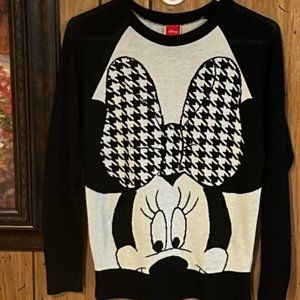 Disney's sweater women's Medium Minnie Mouse Crew Neck Black & white Herringbone